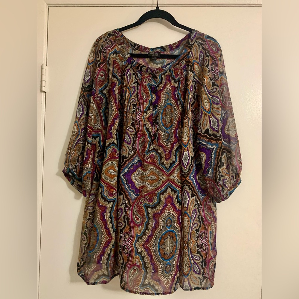 Nicole Multicolor Paisley Tunic - Purple, Gold, Teal
